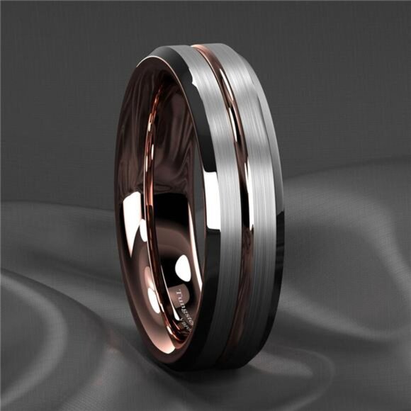 Tungsten Wedding Bands for Women 6mm Silver Brushed Rose Gold Rings - Picture 3 of 7